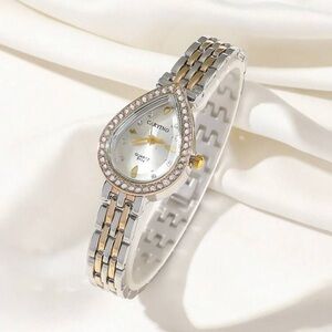 Stainless Steel Watch Band, Embed Zirconia Classic Business Quartz Watch,